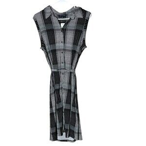 Brooks Brothers "346" Sz L Womans Black White Gray Plaid Belted Dress Travel